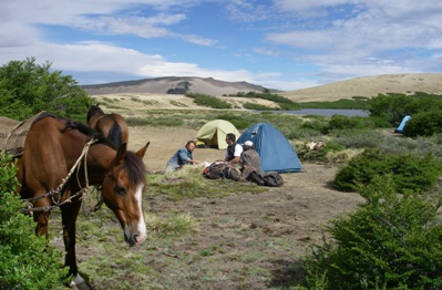 Campsite on Laguna Chica on our crossing the andes Chile to Argentina on Horseback trail ride